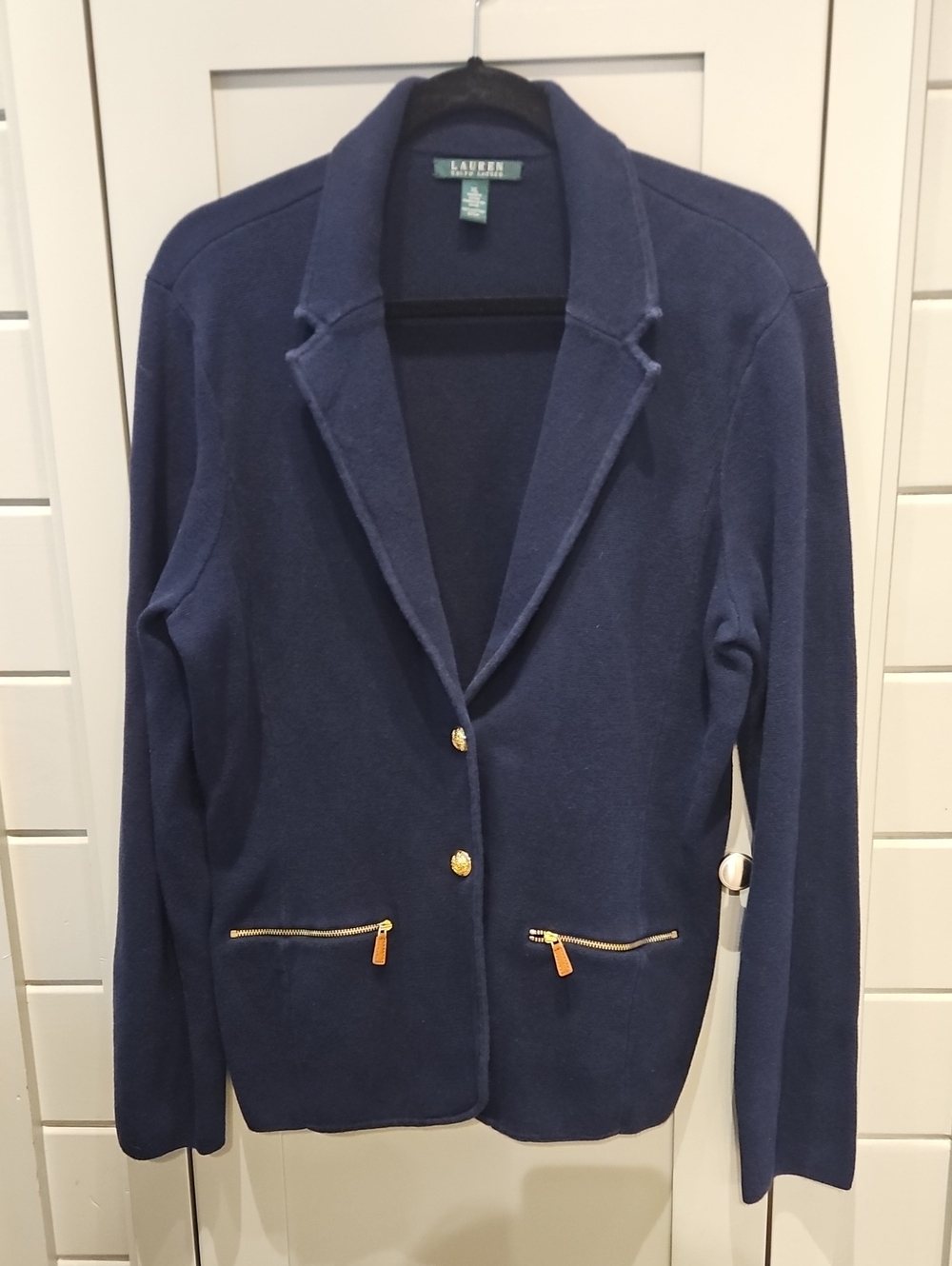 Lauren Ralph Lauren Navy Knit Blazer with Gold Hardware Sz XL Ptp23 L27
